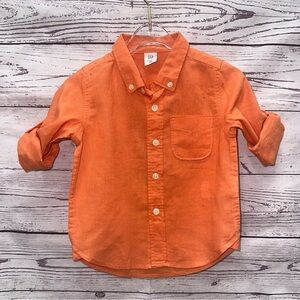 Gap Orange Linen Button-Up Shirt Size 18-24 Months
